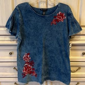 NWT INC top with floral embroidery